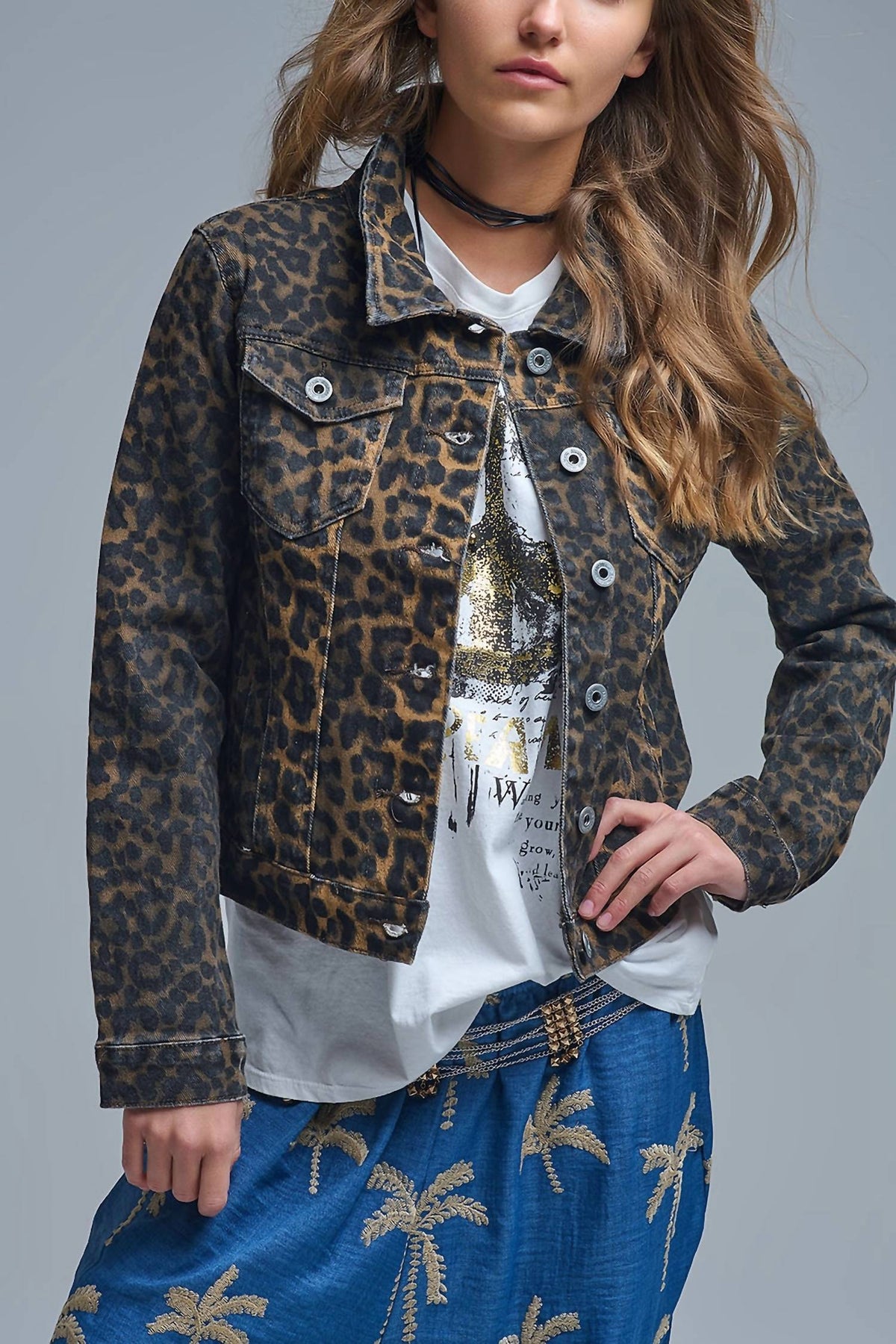 Q2 - Women's Leopard Denim Jacket