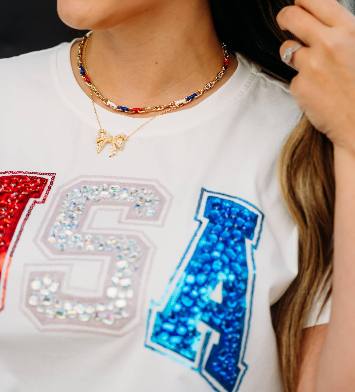 Queen Of Sparkles - Beaded 'usa' Tee - clothing - graphic - shirts