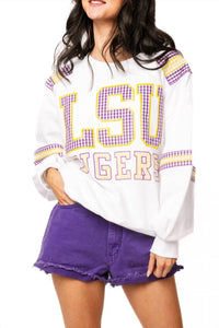 Queen Of Sparkles - Lsu Gingham Words Jersey Sweatshirt