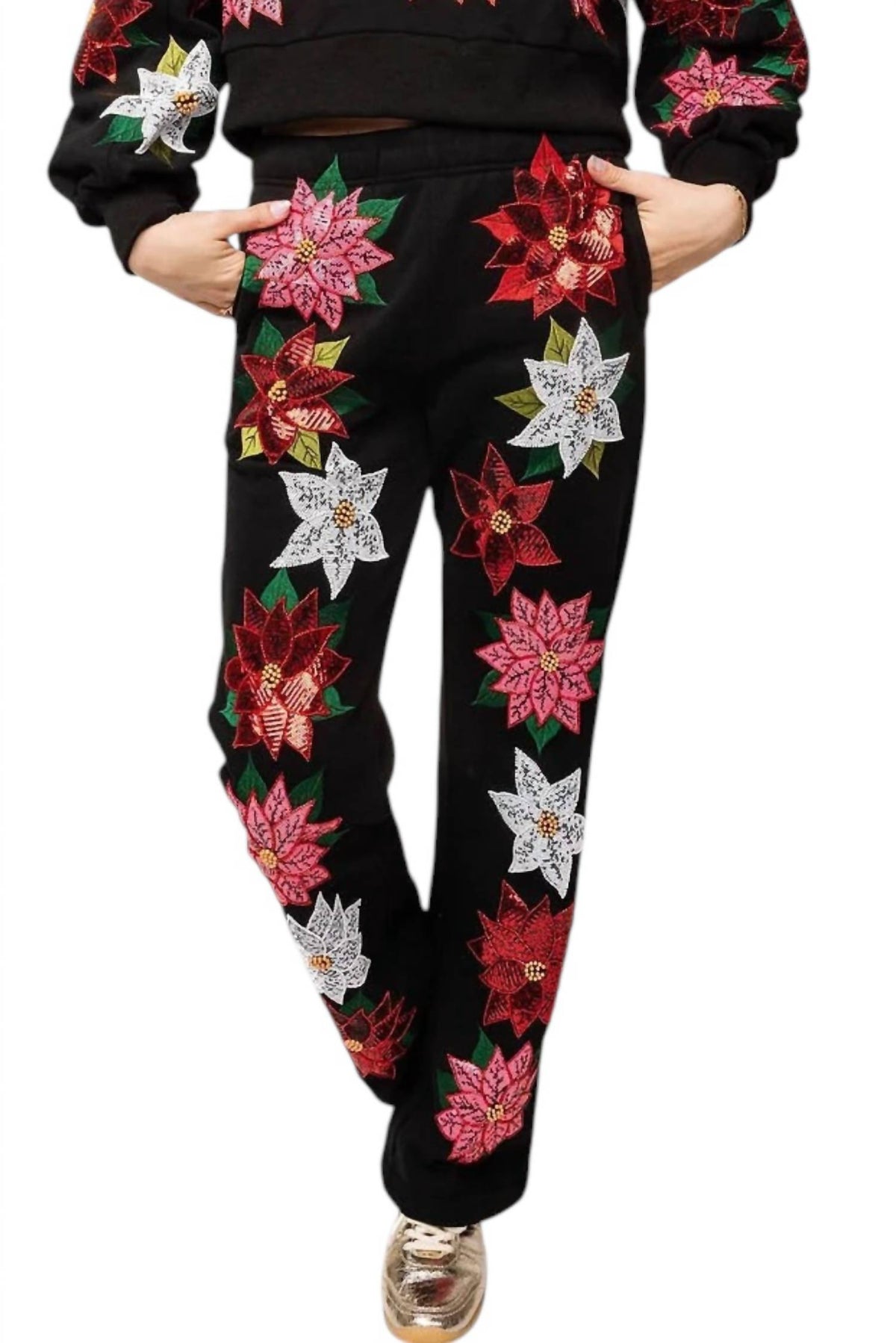Queen Of Sparkles - Poinsettia Pull-on Sweatpants
