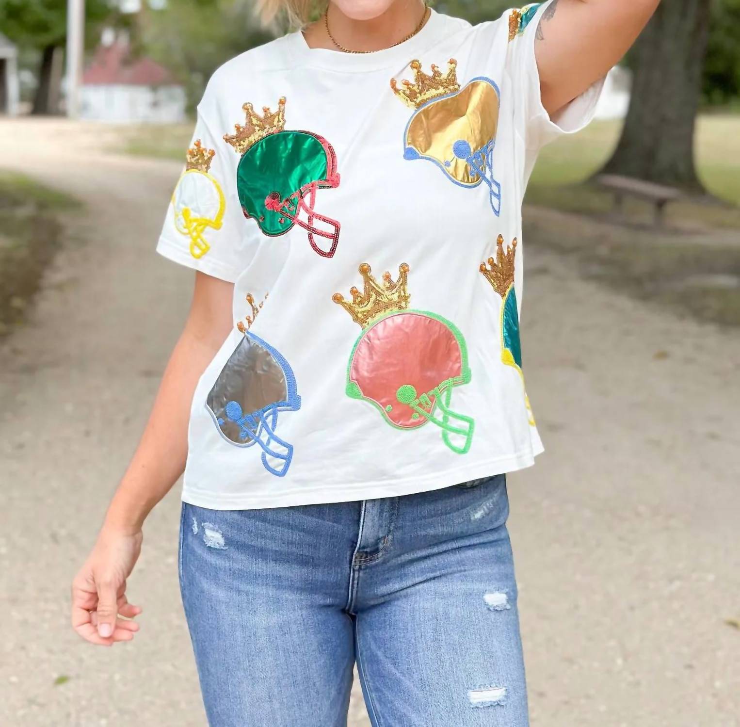 Queen Of Sparkles - Rainbow Helmet Tee Shirt - clothing - crop - tops - shirts