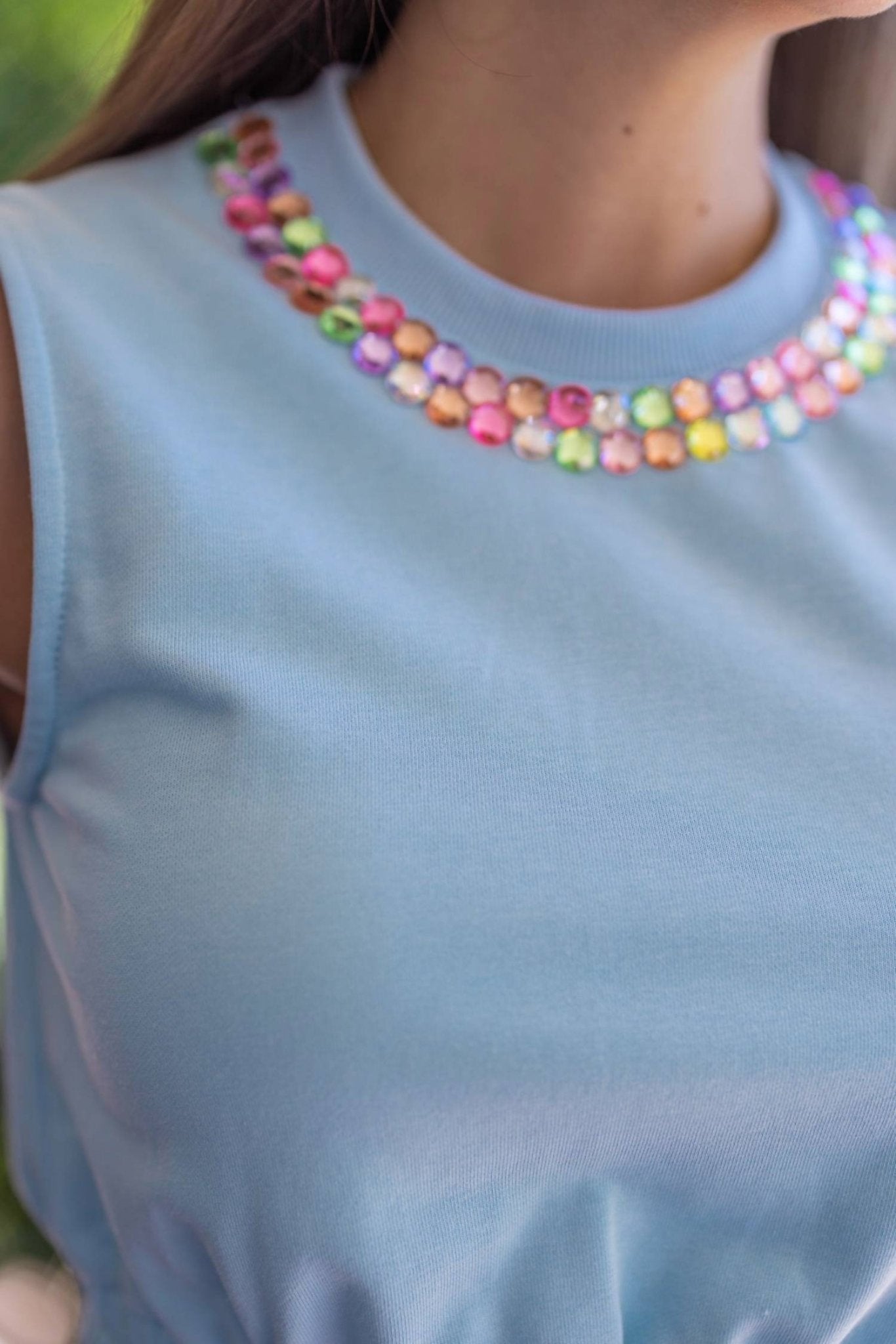 Queen Of Sparkles - Rainbow Jewel Trim Tank Top - blue - clothing - cotton