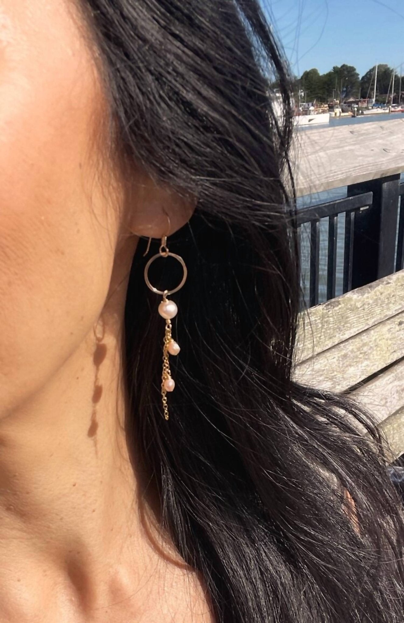 Quinn Sharp Jewelry - Pearl Chain Dangles Earrings - earrings - jewelry - pearl