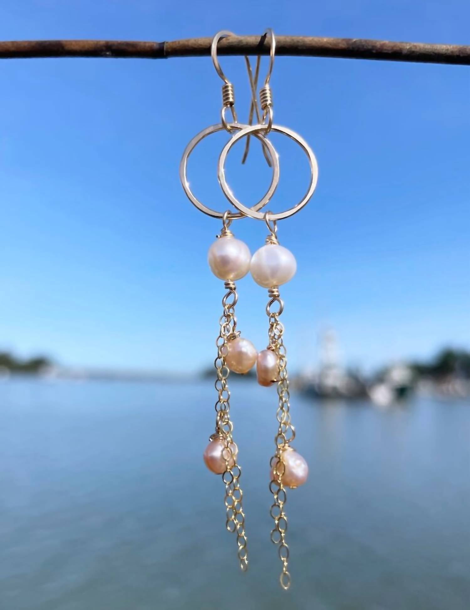 Quinn Sharp Jewelry - Pearl Chain Dangles Earrings - earrings - jewelry - pearl