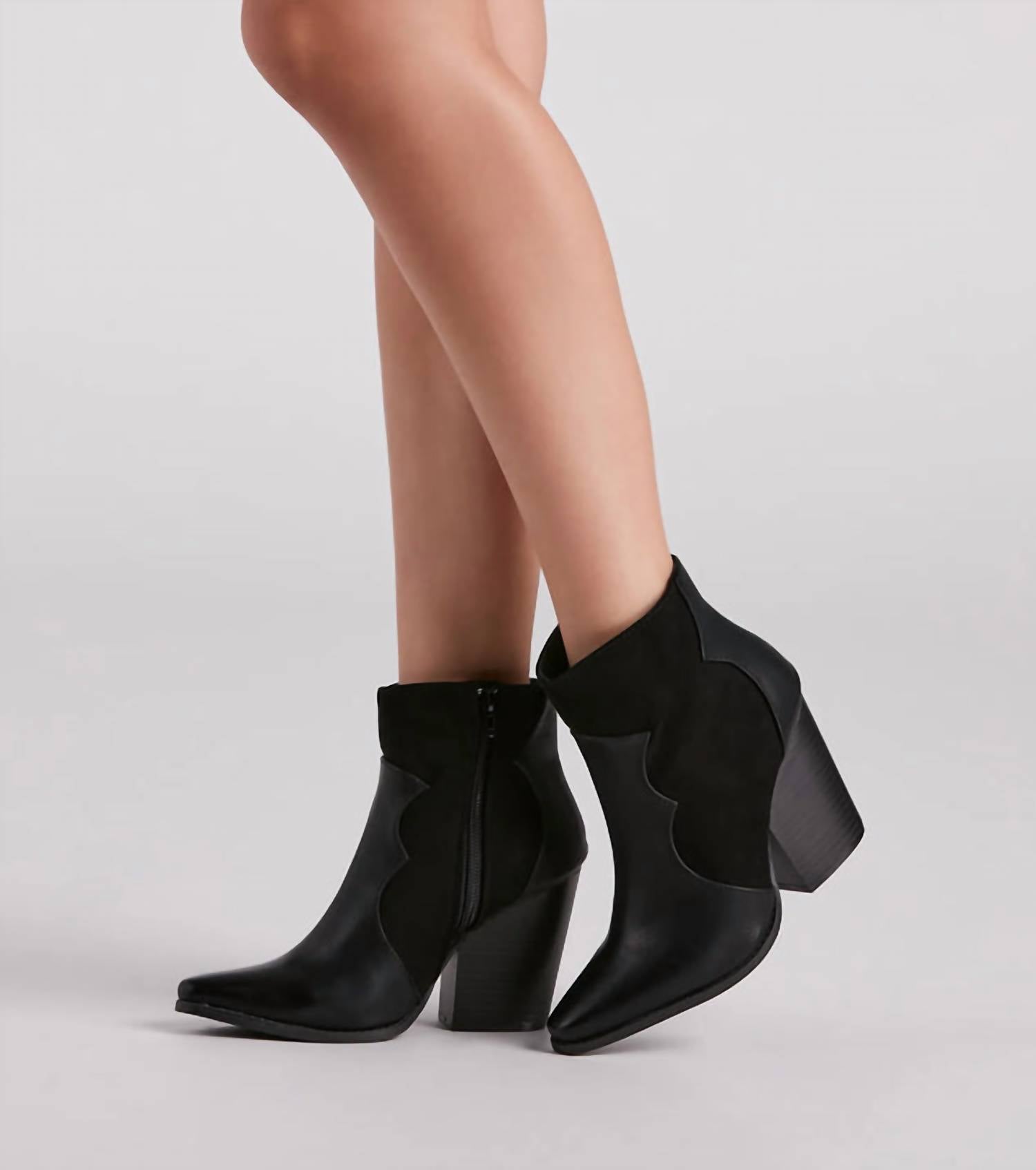 Qupid - Women's Western Chic Block Heel Booties - ankle - boots - black - booties