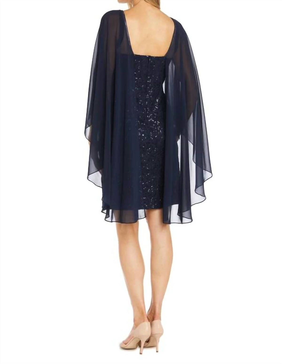 R&M Richards - Shear Cape Overlay Sparkled Dress