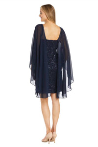 R&M Richards - Shear Cape Overlay Sparkled Dress
