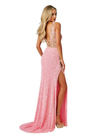Rachel Allan - Beaded Tulle Deep V - neckline Prom Dress - clothing - dresses - patterned
