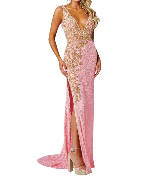 Rachel Allan - Beaded Tulle Deep V - neckline Prom Dress - clothing - dresses - patterned