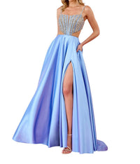 Rachel Allan - Feather Cap Sleeves Prom Dress - blue - clothing - dresses