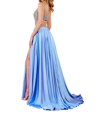 Rachel Allan - Feather Cap Sleeves Prom Dress - blue - clothing - dresses
