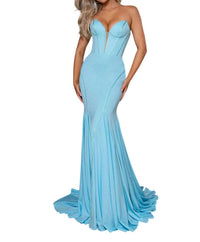 Rachel Allan - Figure - hugging Strapless Prom Dress - blue - clothing - dresses