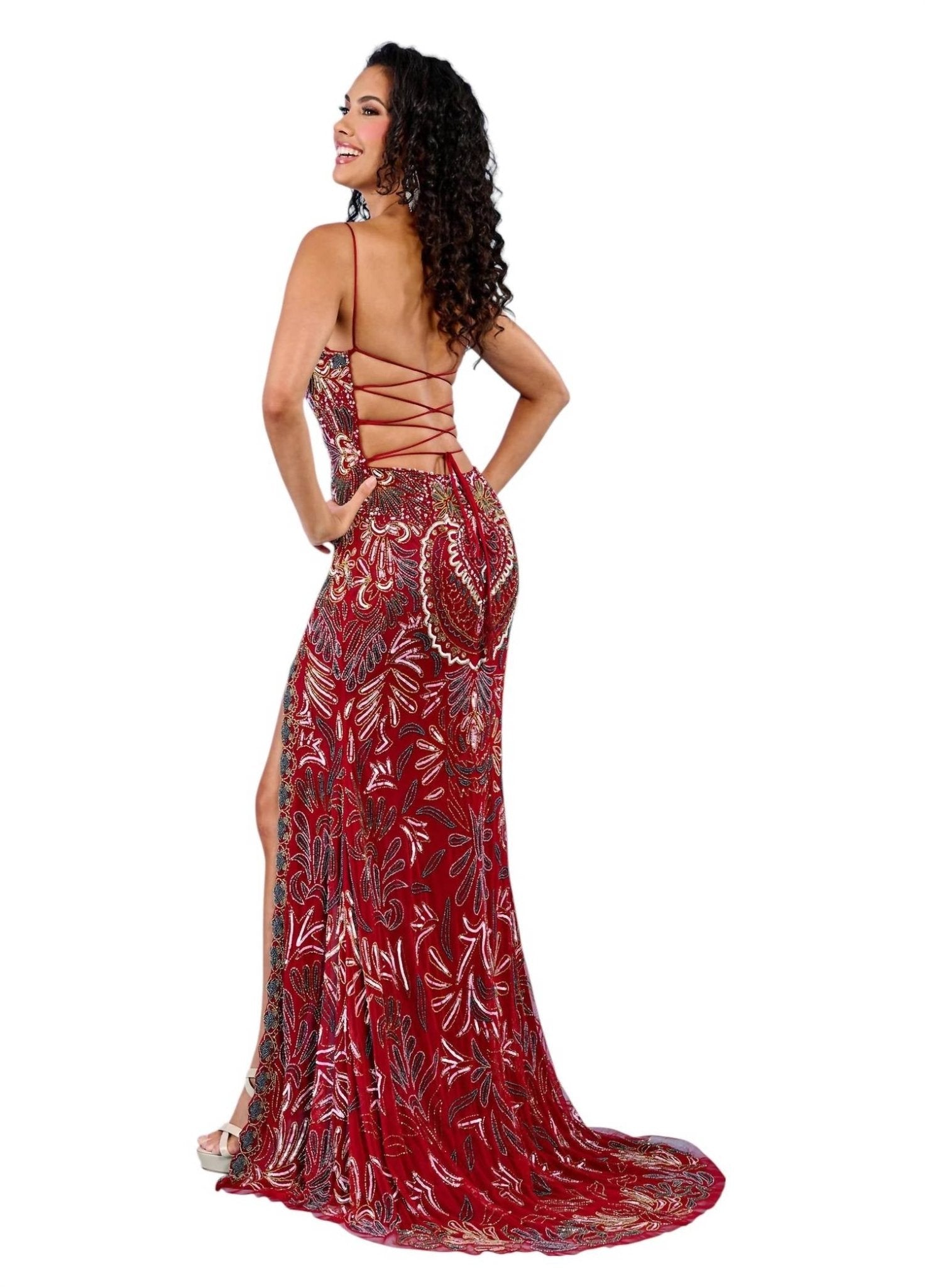 Rachel Allan - Fully Beaded Tulle Prom Dress - clothing - dresses - patterned
