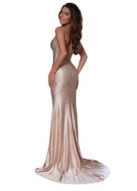 Rachel Allan - Geometric Pattern Prom Dress - beige - clothing - dresses