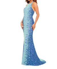 Rachel Allan - Halter Lace Back Prom Dress - blue - clothing - dresses
