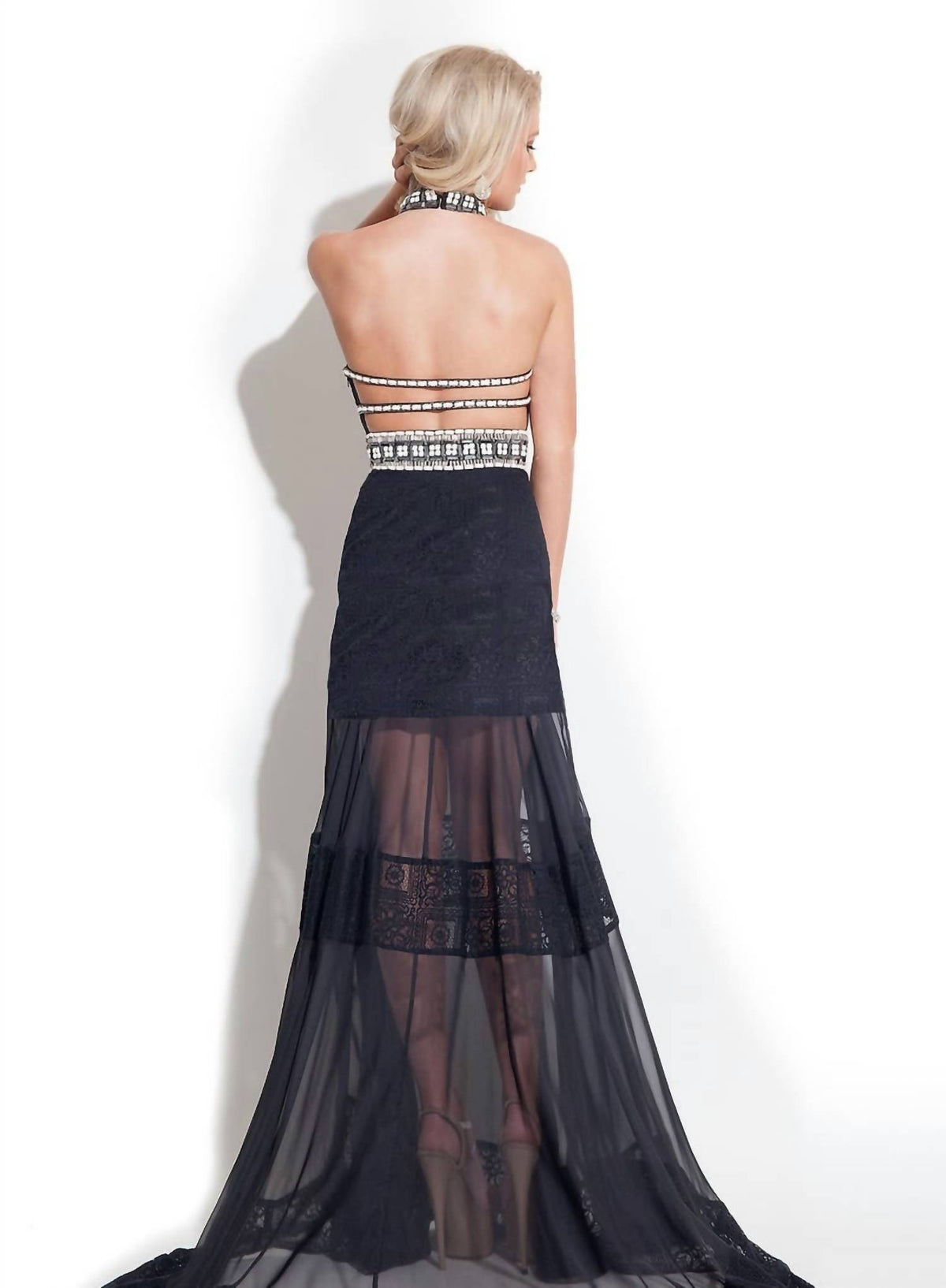 Rachel Allan - Halter Lace Chiffon Evening Gown