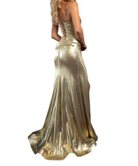 Rachel Allan - Luxurious Stretch Lamé Prom Dress - clothing - dresses - gold