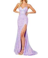 Rachel Allan - Mesh Side Panels V - neck Prom Dress - clothing - dresses - patterned