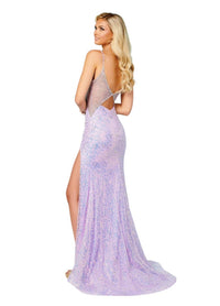 Rachel Allan - Mesh Side Panels V - neck Prom Dress - clothing - dresses - patterned