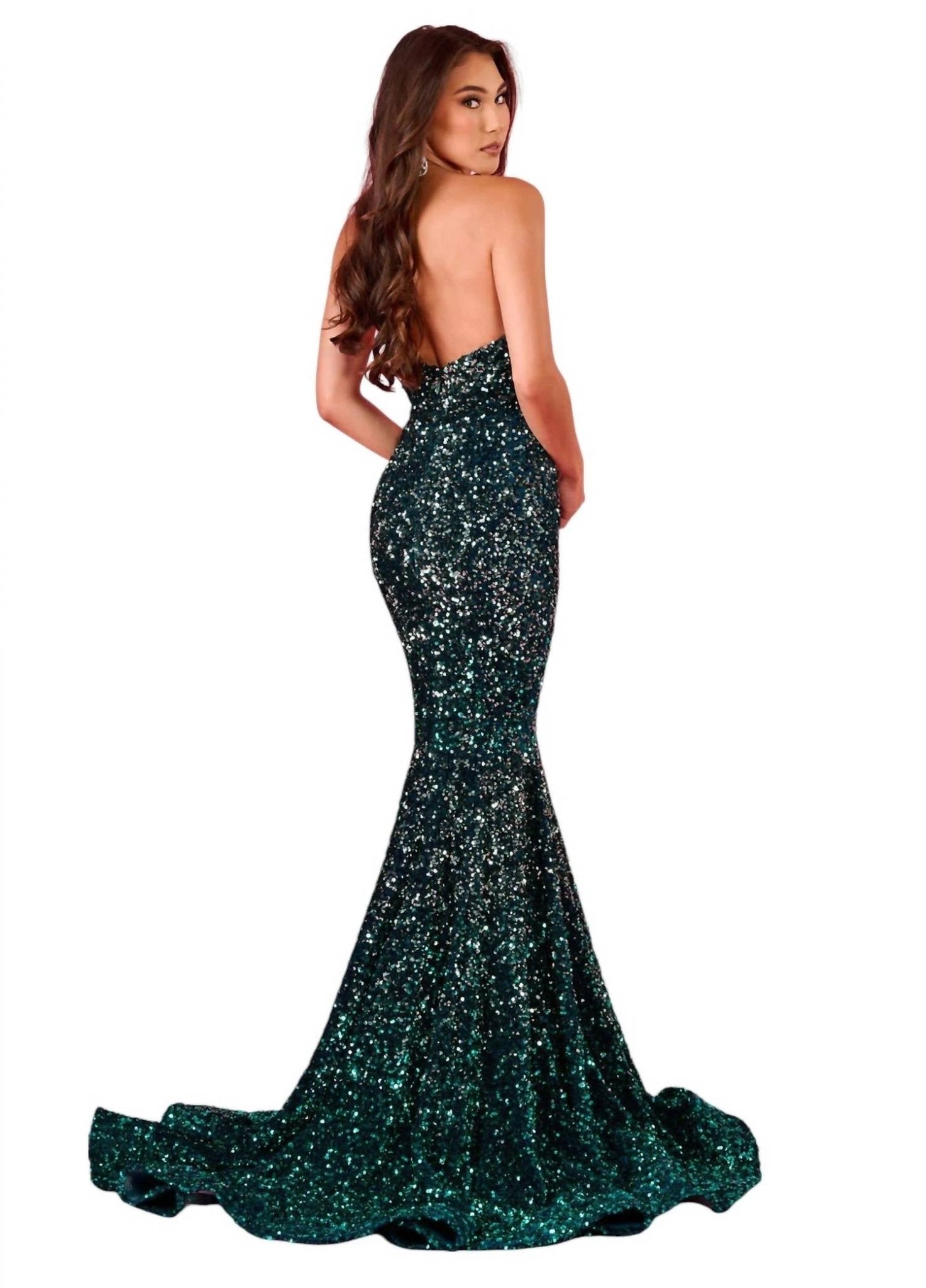 Rachel Allan - Ombre Velvet Sequin Prom Dress - clothing - dresses - green