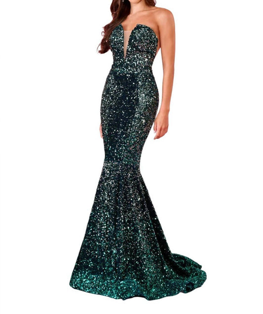 Rachel Allan - Ombre Velvet Sequin Prom Dress - clothing - dresses - green