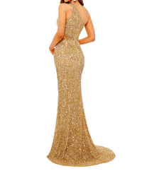 Rachel Allan - One Shoulder Fringe Overlay Prom Dress - clothing - dresses - gold