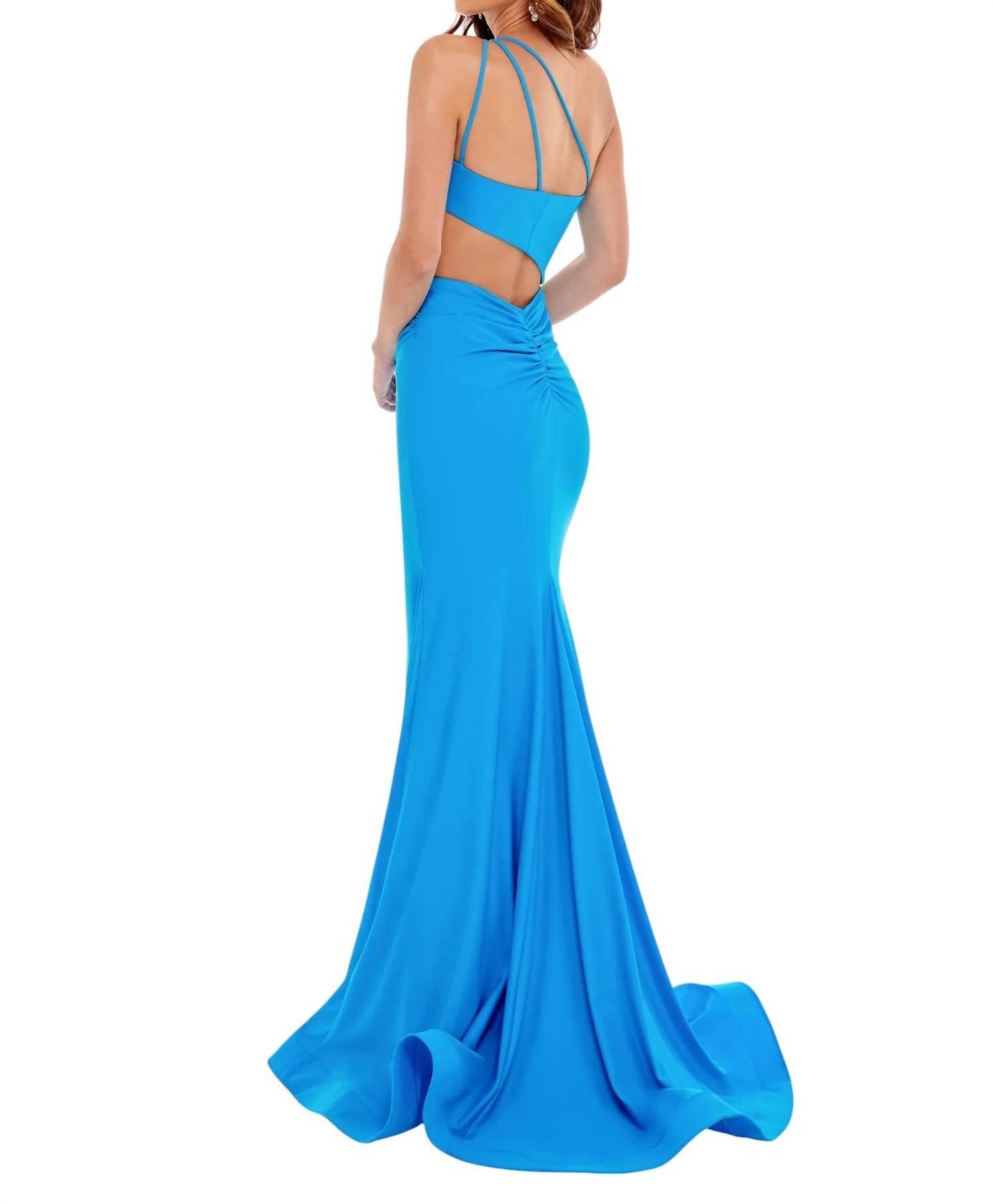 Rachel Allan - Side Cut Out One Shoulder Prom Dress - blue - clothing - dresses