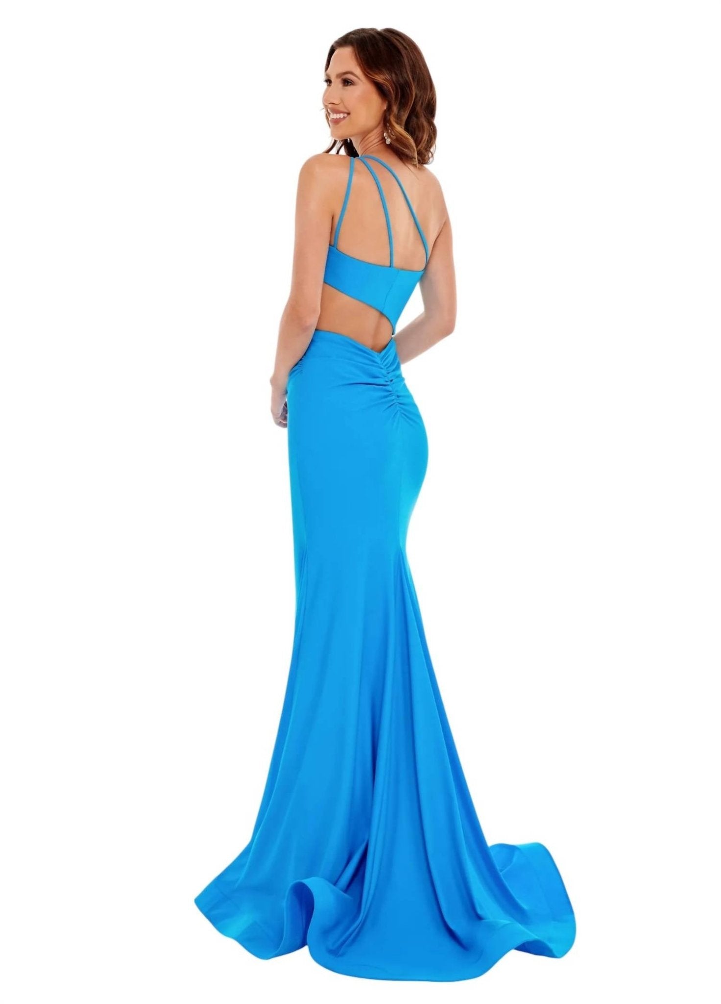 Rachel Allan - Side Cut Out One Shoulder Prom Dress - blue - clothing - dresses