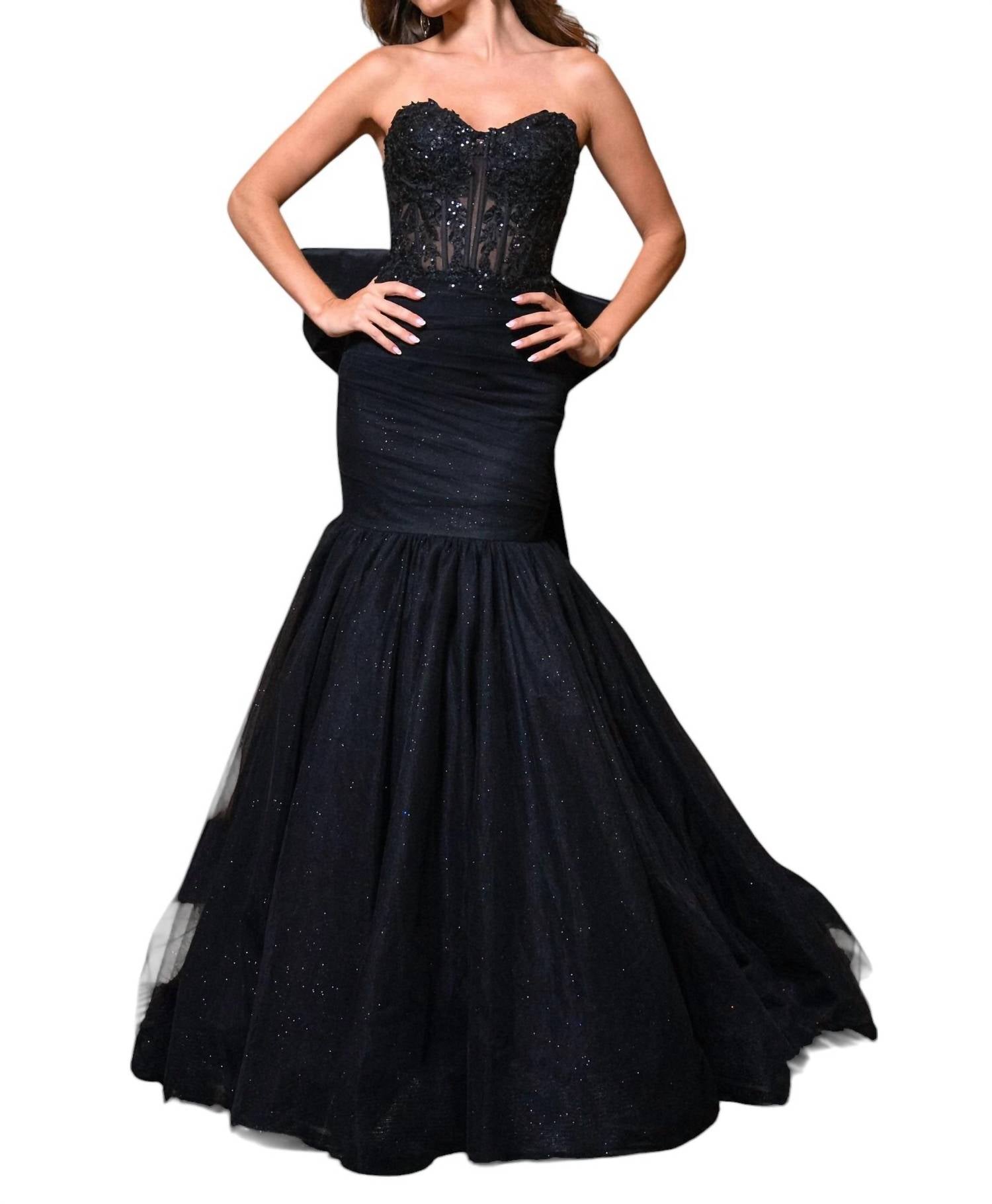 Rachel Allan - Structured Bodice Mermaid Prom Dress - black - clothing - dresses