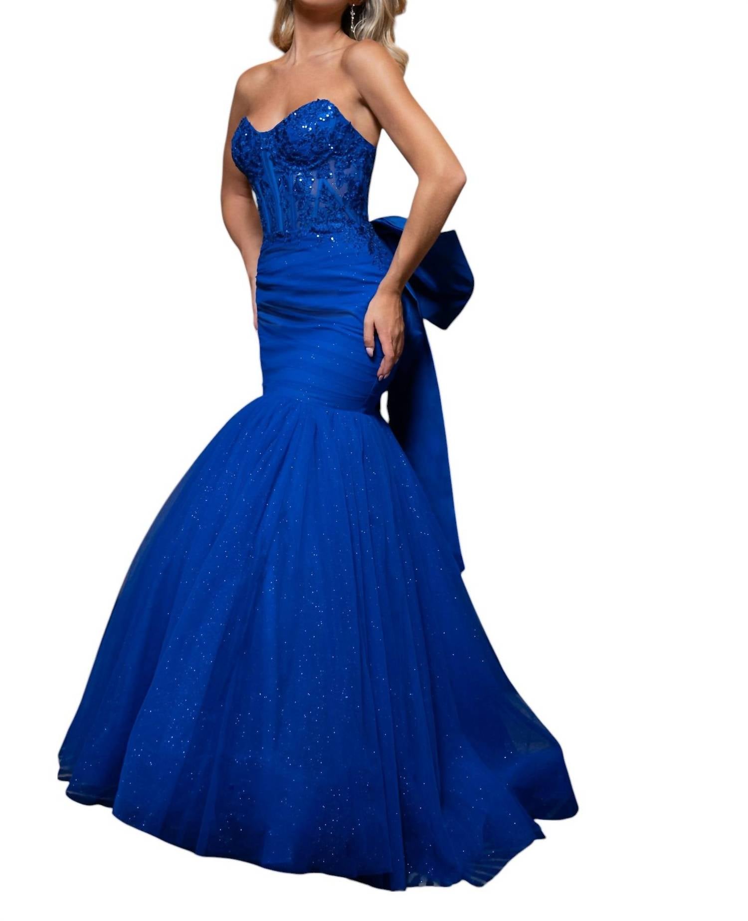 Rachel Allan - Sweetheart Off Shoulder Prom Dress - blue - clothing - dresses
