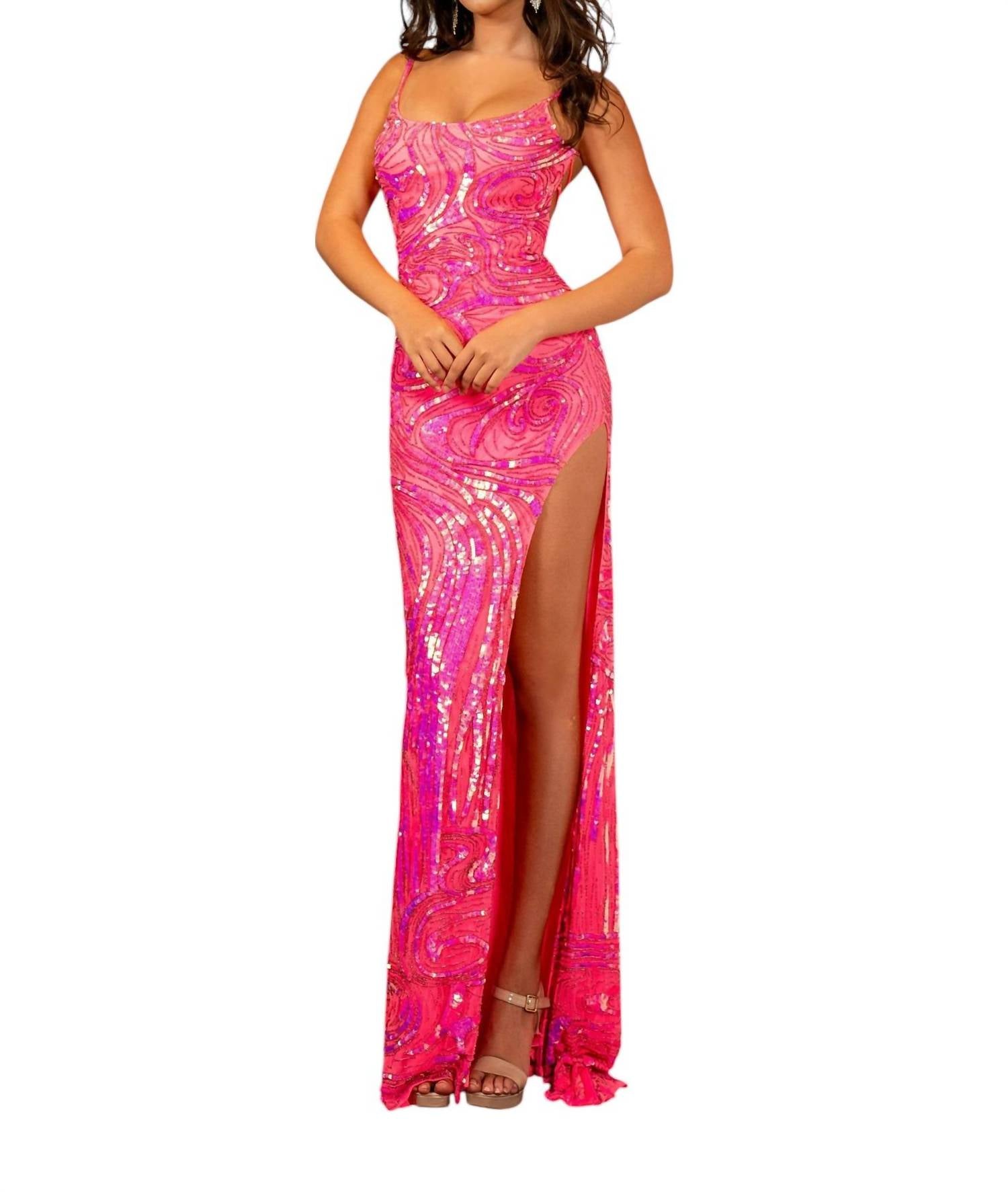 Rachel Allan - Swirl Motif Prom Dress - clothing - dresses - patterned