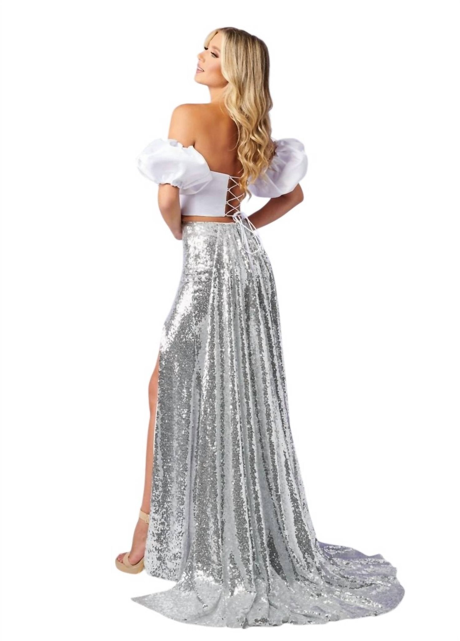 Rachel Allan - Two - piece Bubble Sleeve Prom Dress - clothing - dresses - patterned