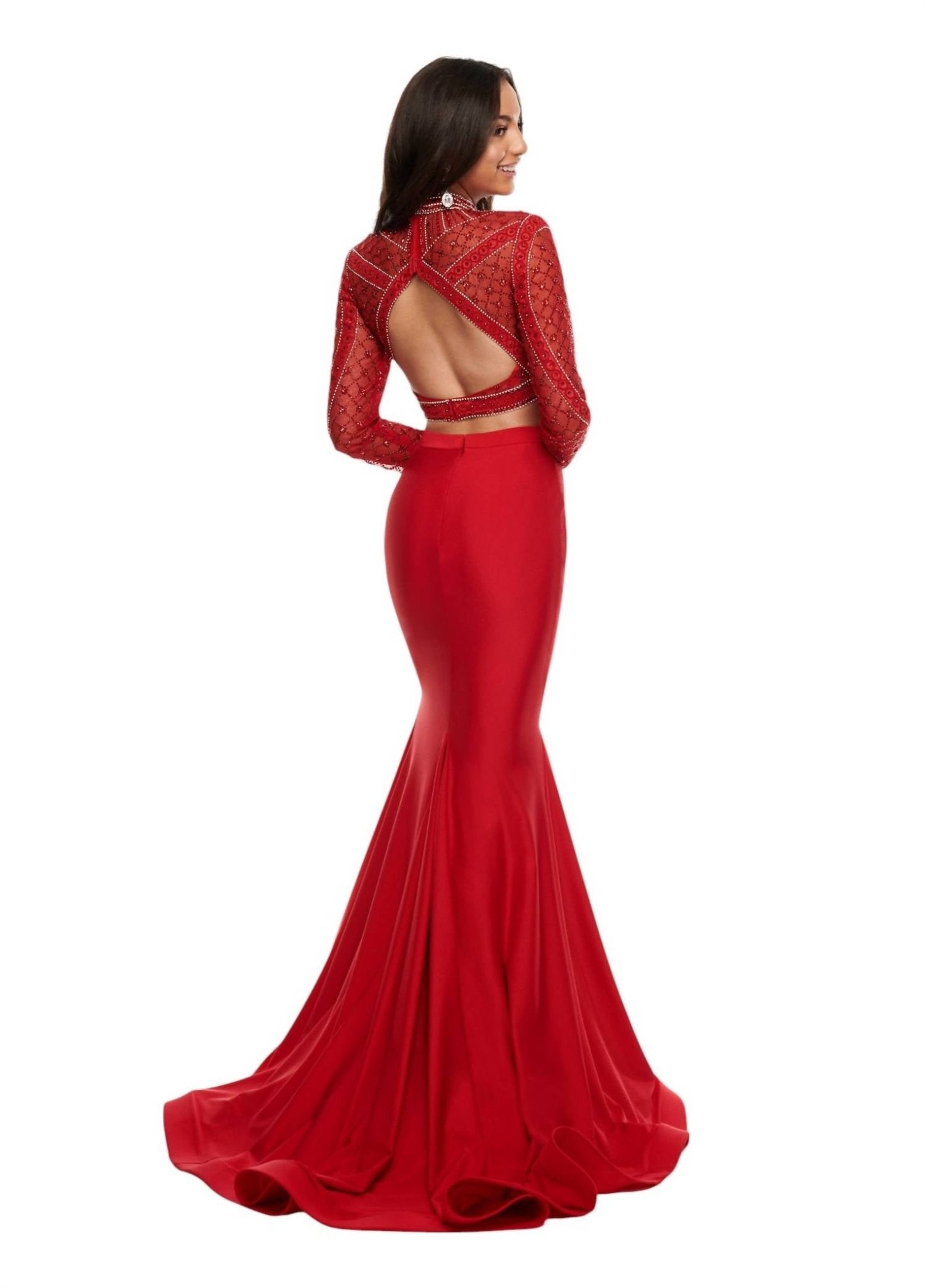 Rachel Allan - Two - piece Long Sleeve Prom Dress - clothing - dresses - patterned