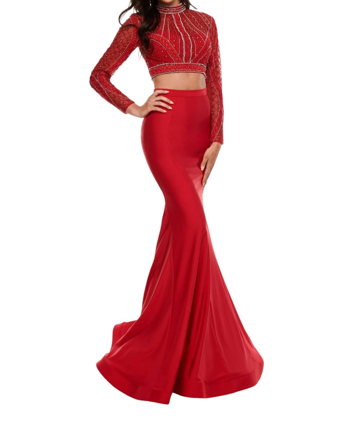 Rachel Allan - Two - piece Long Sleeve Prom Dress - clothing - dresses - patterned