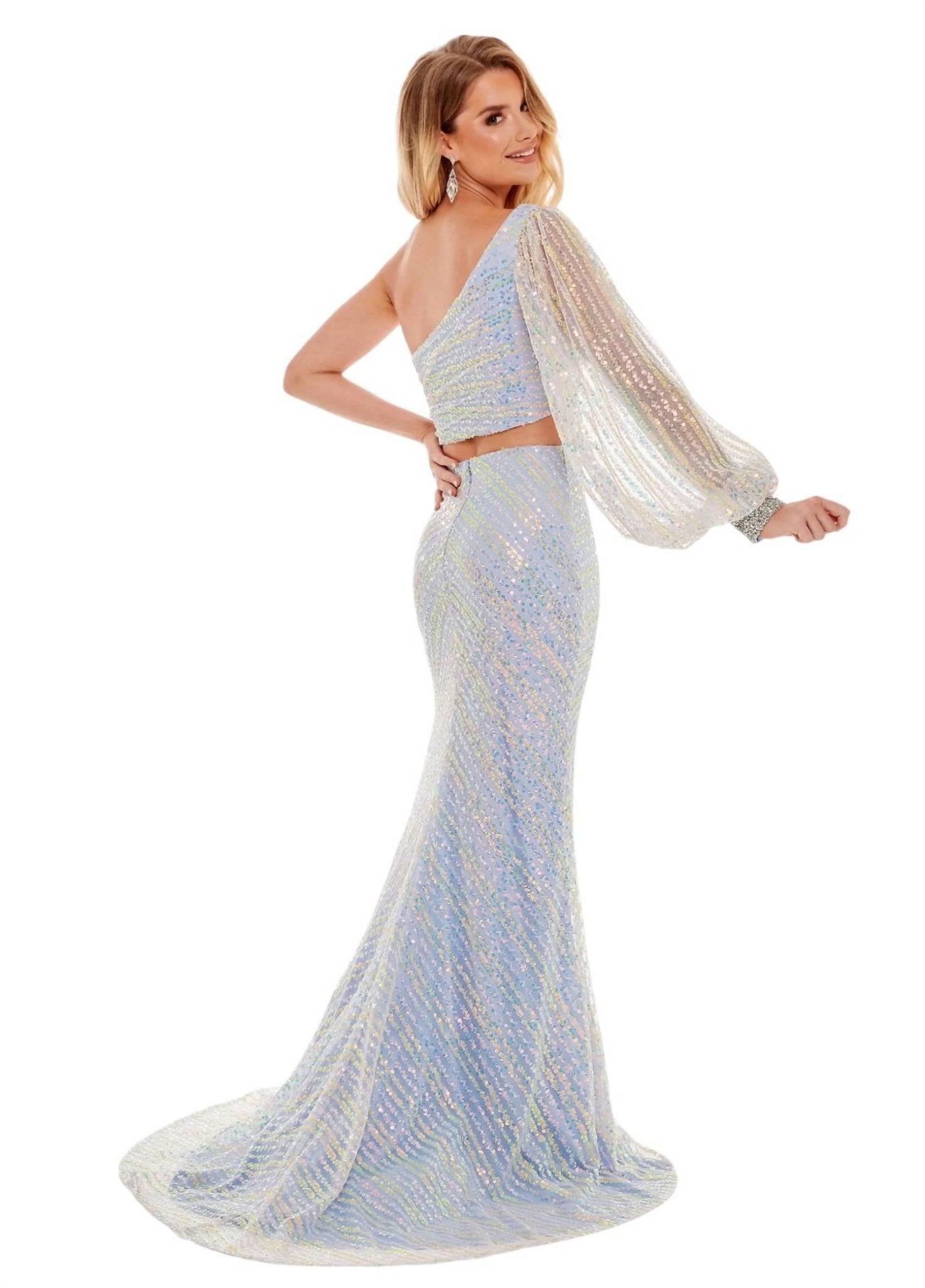 Rachel Allan - Two - piece Sequin Single Shoulder Prom Dress - blue - clothing - dresses