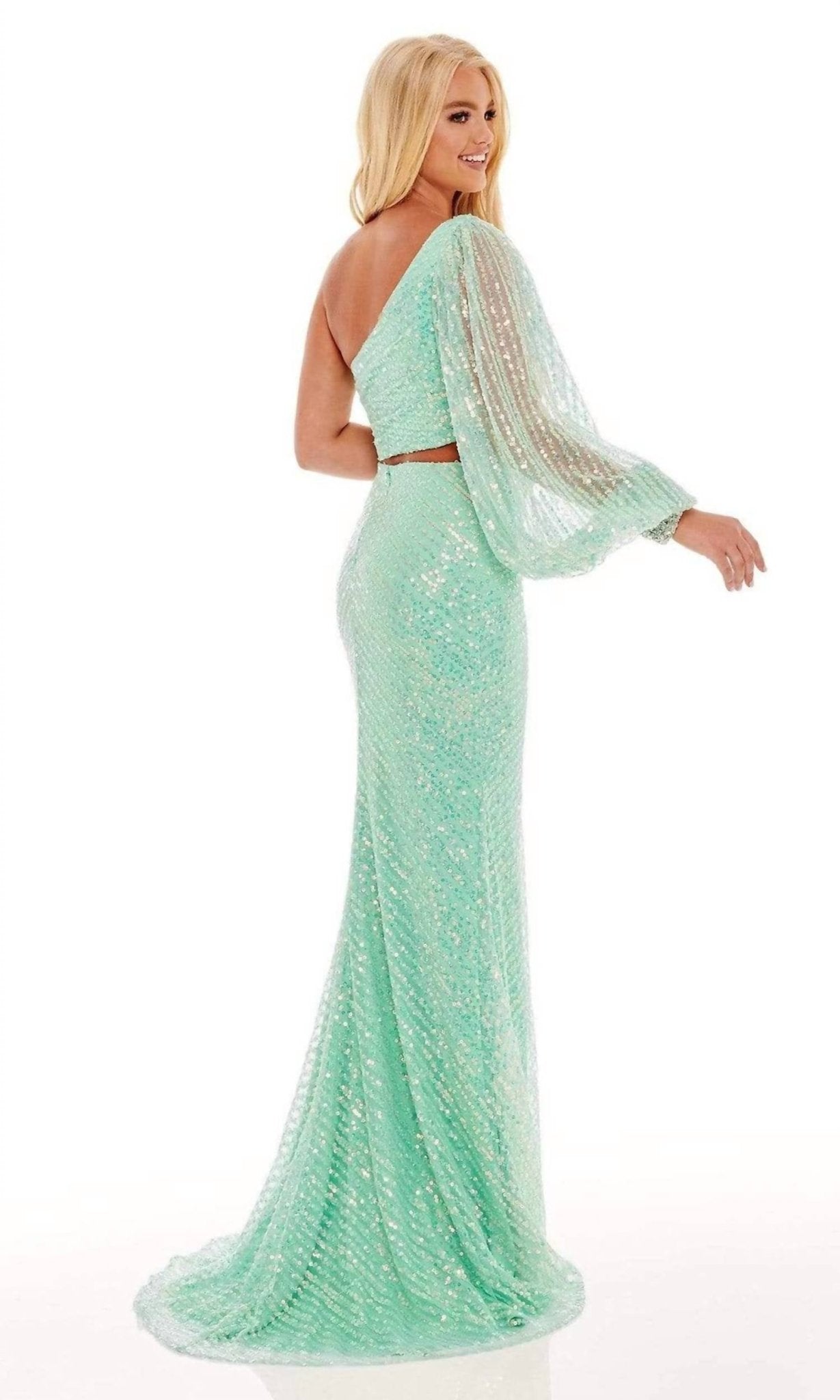 Rachel Allan - Two - piece Sequin Single Shoulder Prom Dress - clothing - dresses - green