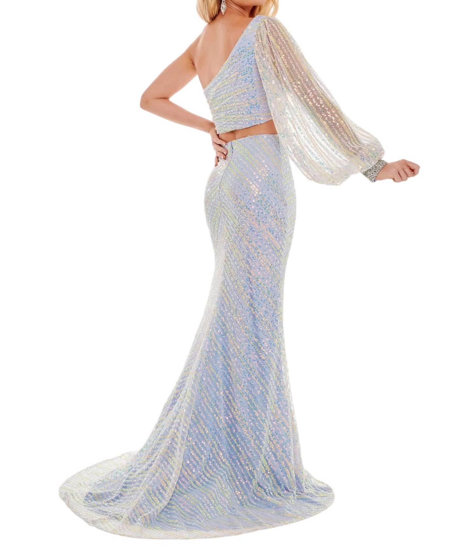 Rachel Allan - Two - piece Sequin Single Shoulder Prom Dress - blue - clothing - dresses