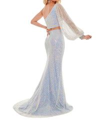 Rachel Allan - Two - piece Sequin Single Shoulder Prom Dress - blue - clothing - dresses