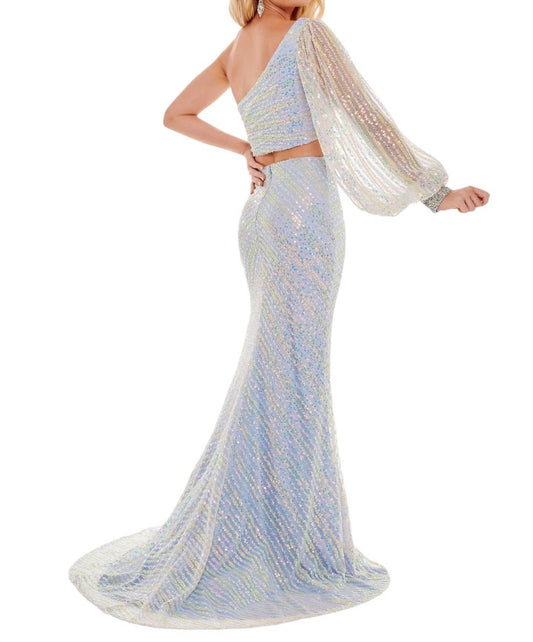 Rachel Allan - Two - piece Sequin Single Shoulder Prom Dress - blue - clothing - dresses