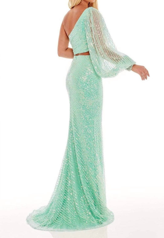 Rachel Allan - Two - piece Sequin Single Shoulder Prom Dress - clothing - dresses - green