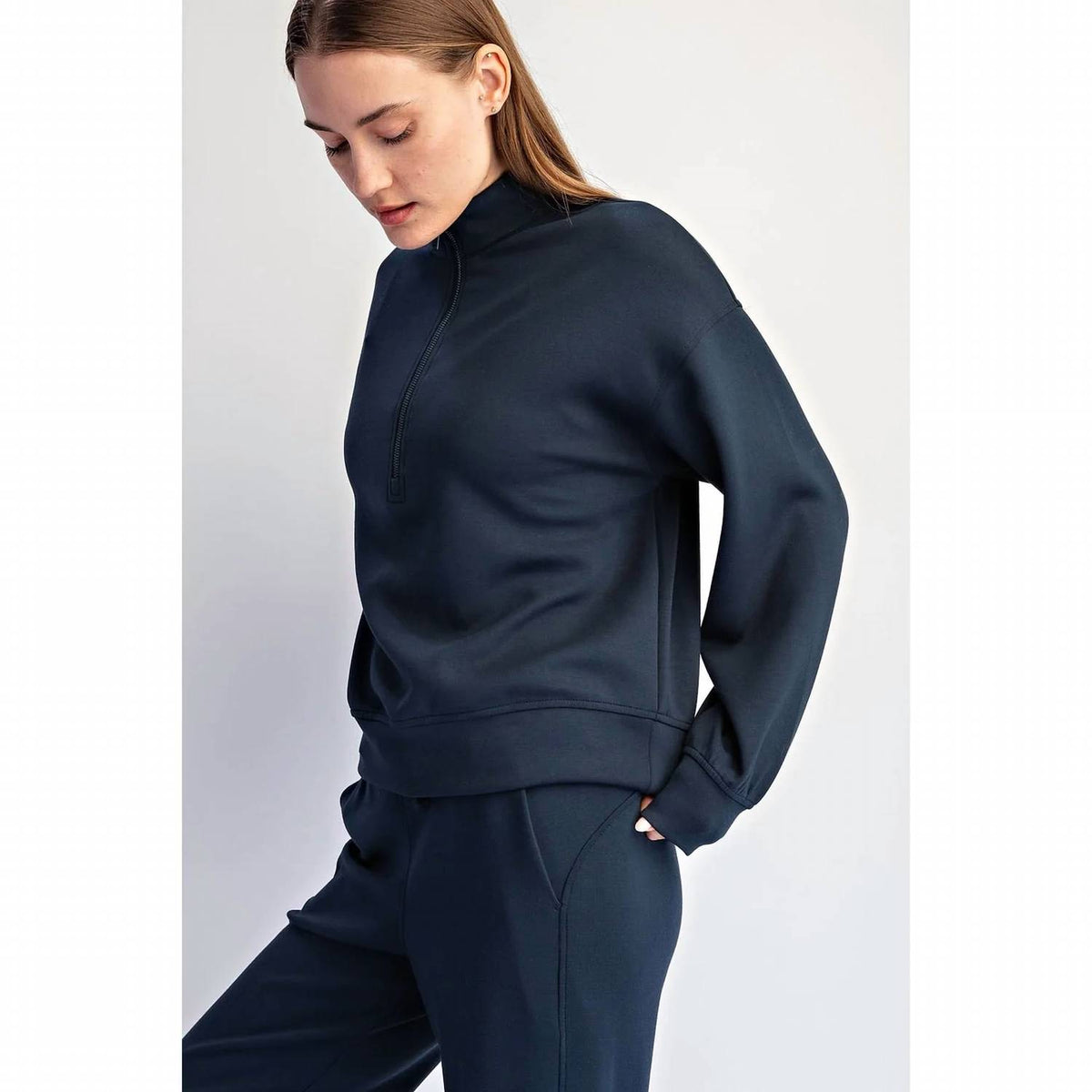 Rae Mode - Modal Scuba Quarter Zip Long Sleeve Top