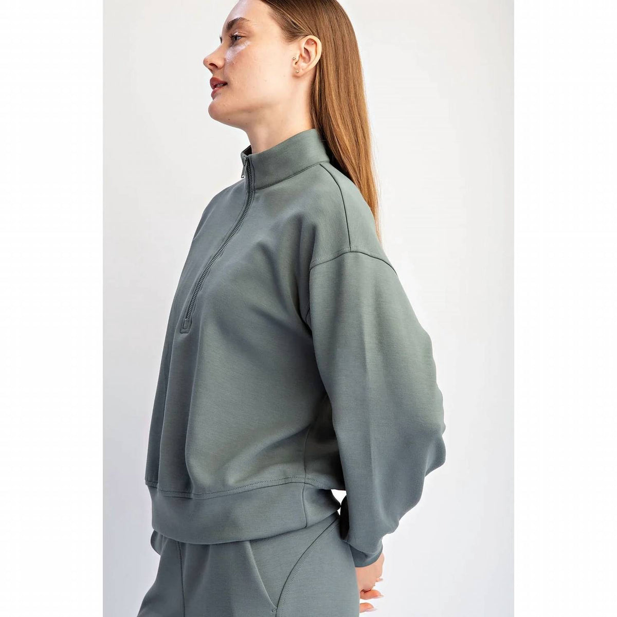 Rae Mode - Modal Scuba Quarter Zip Long Sleeve Top