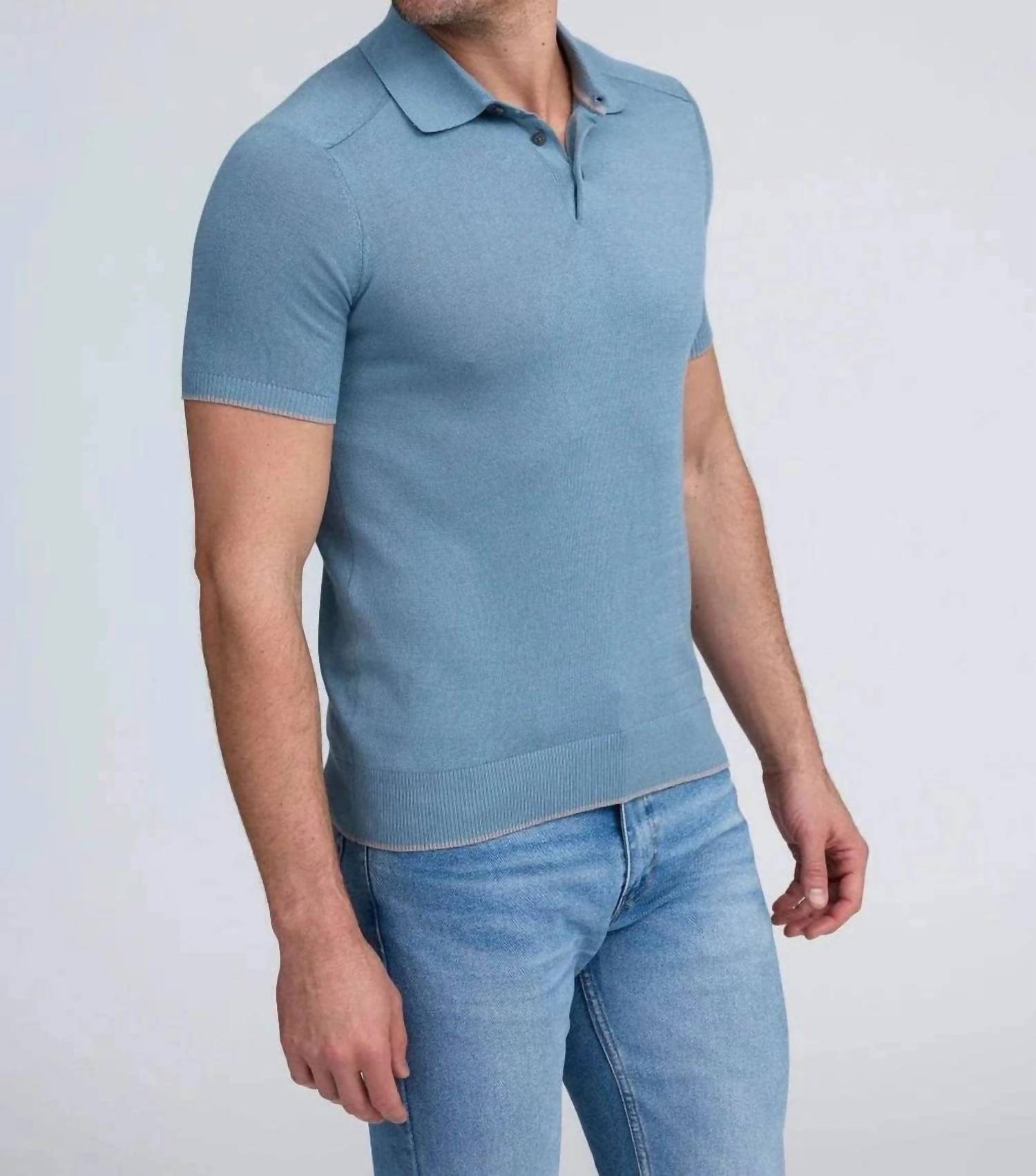 Raffi - Men's Short Sleeve Cotton/modal Polo - blue - clothing - cotton - blend