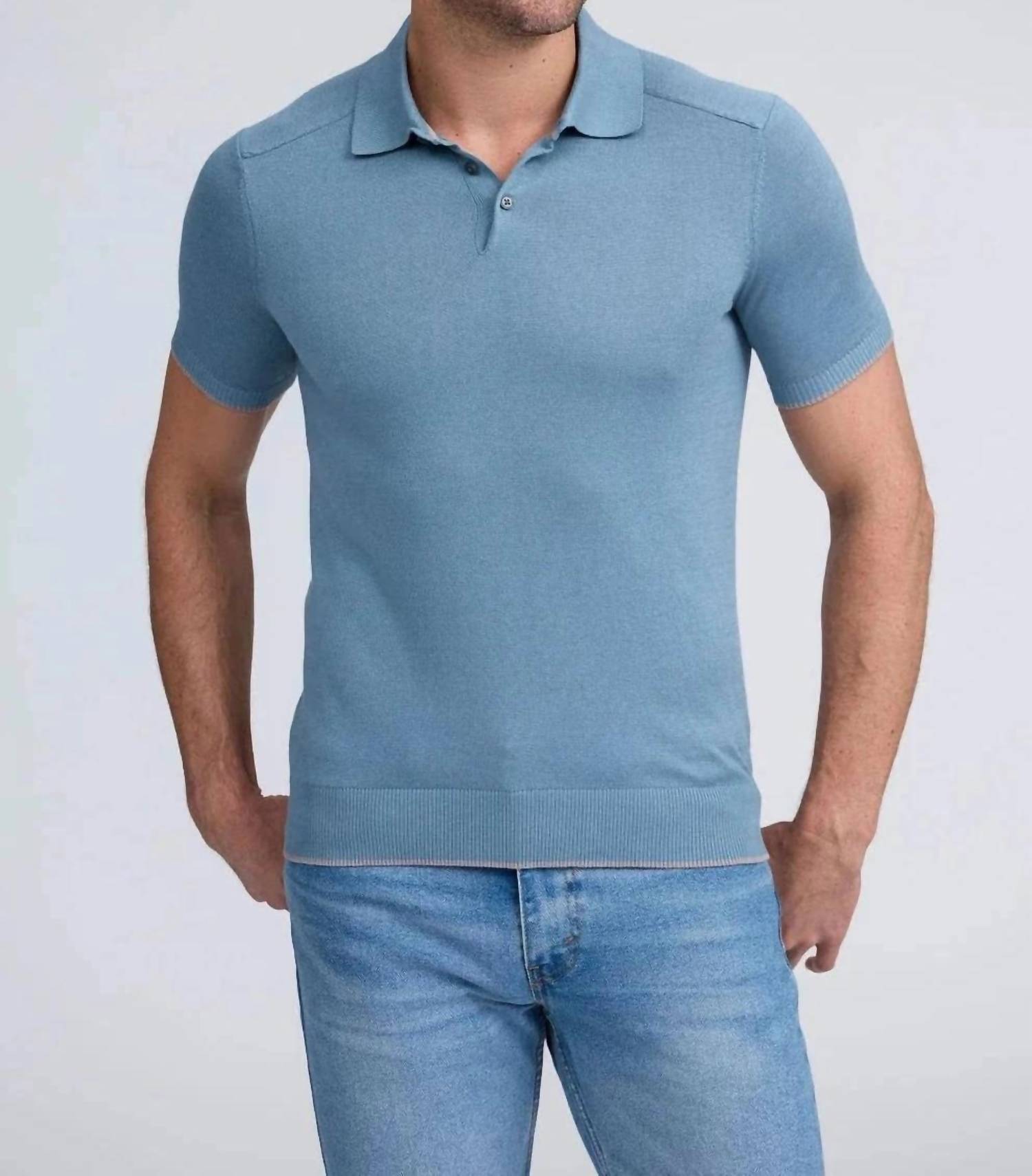 Raffi - Men's Short Sleeve Cotton/modal Polo - blue - clothing - cotton - blend