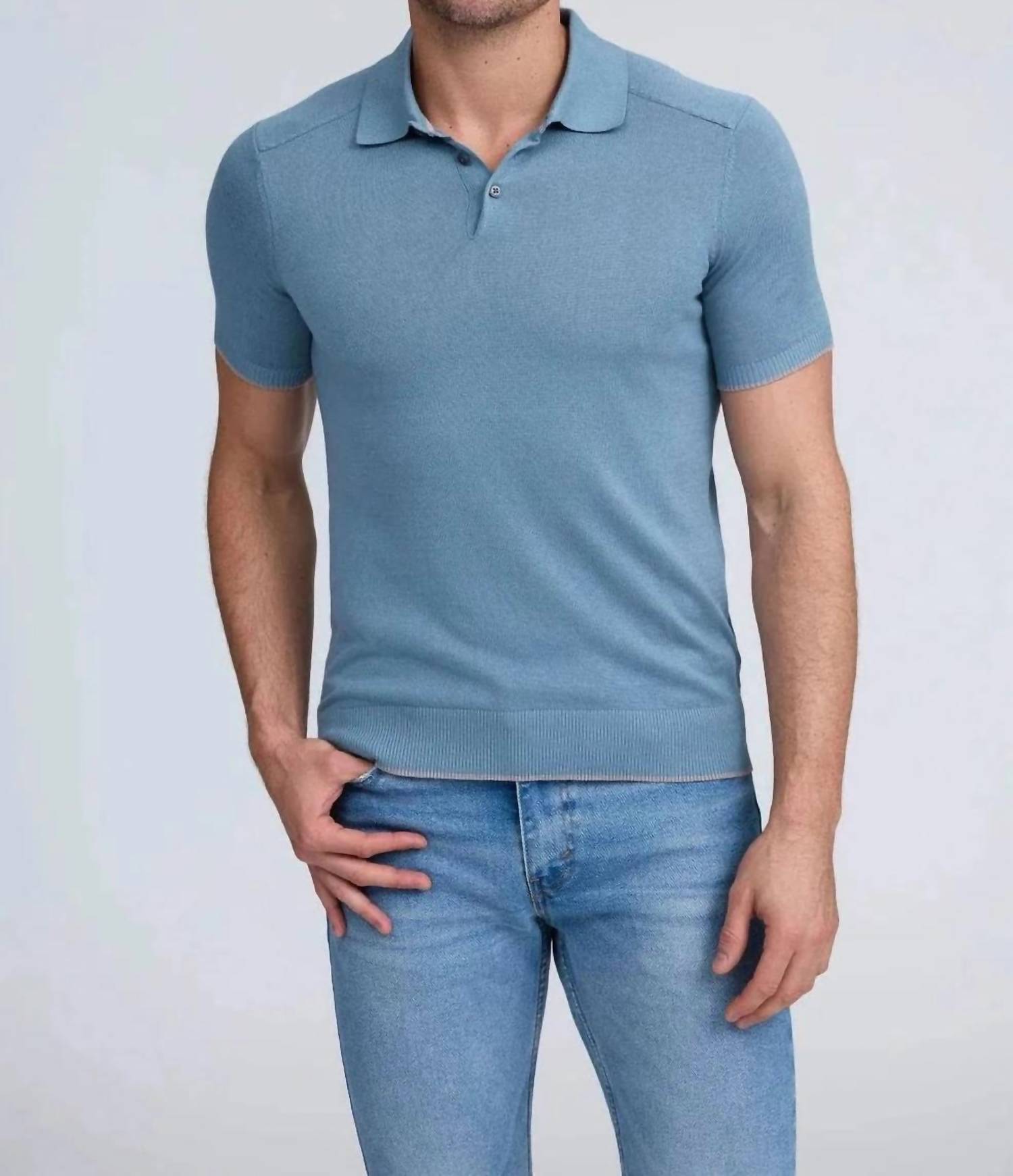 Raffi - Men's Short Sleeve Cotton/modal Polo - blue - clothing - cotton - blend