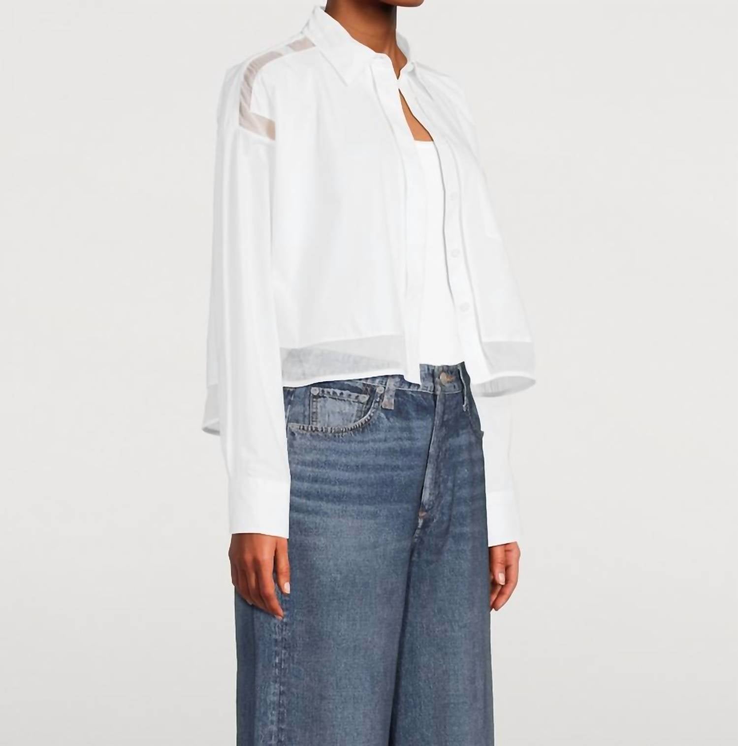 Rag & Bone - Beatrice Cropped Poplin Organza Shirt - blouses - clothing - cotton
