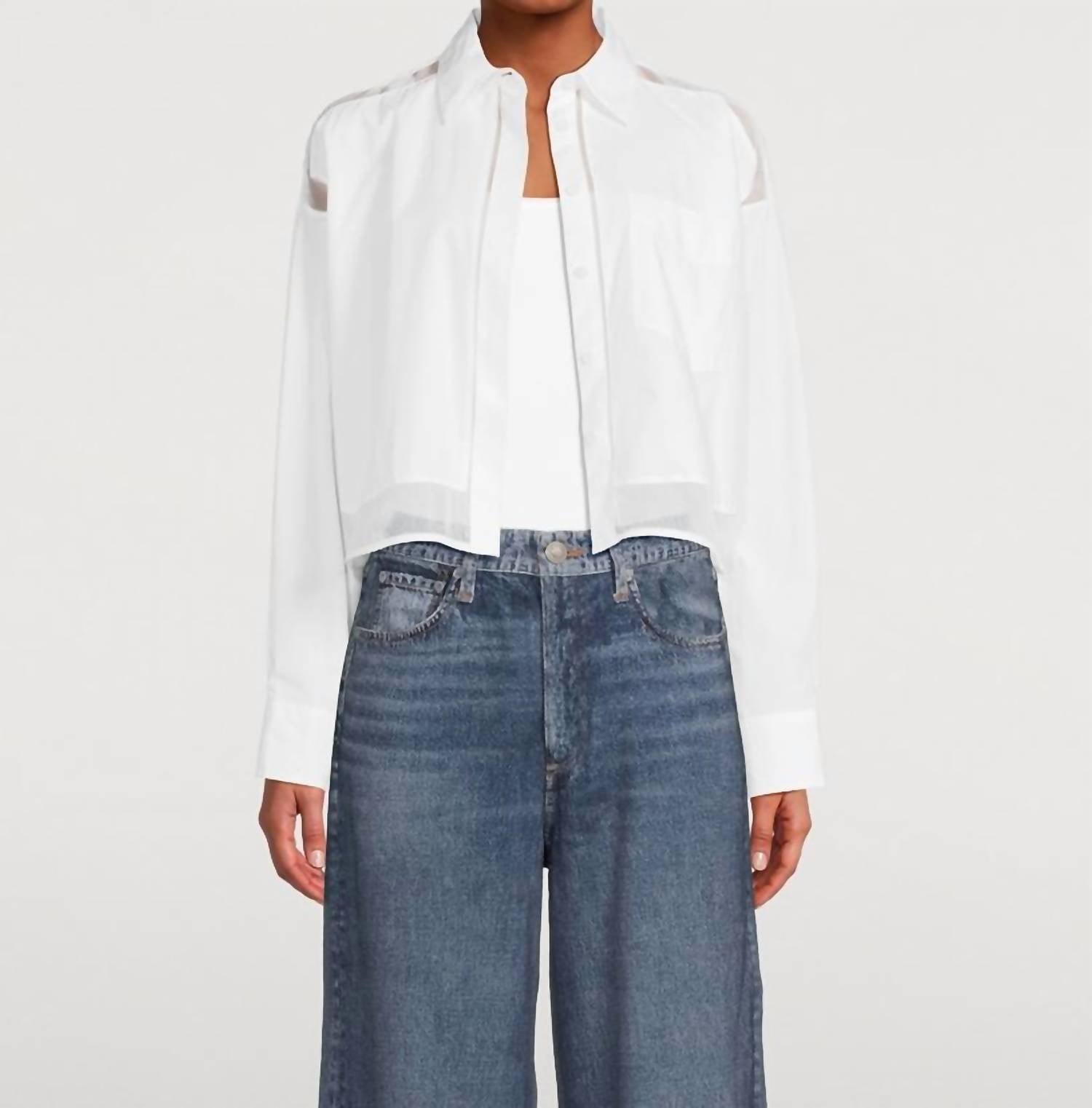Rag & Bone - Beatrice Cropped Poplin Organza Shirt - blouses - clothing - cotton