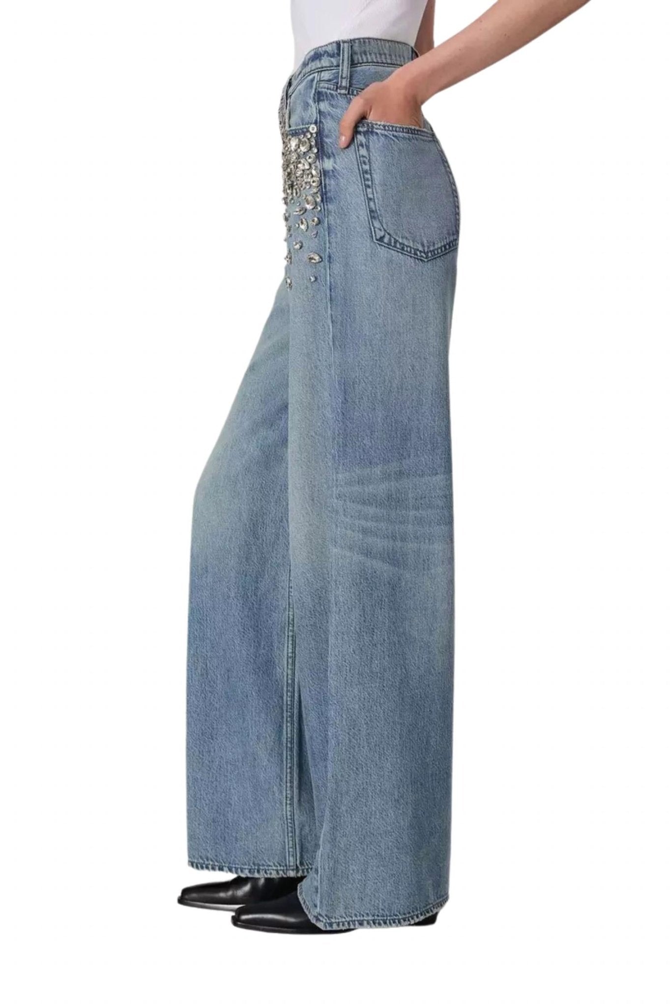 Rag & Bone - Featherweight Sofie Wide - leg Jean - blue - clothing - cotton - blend