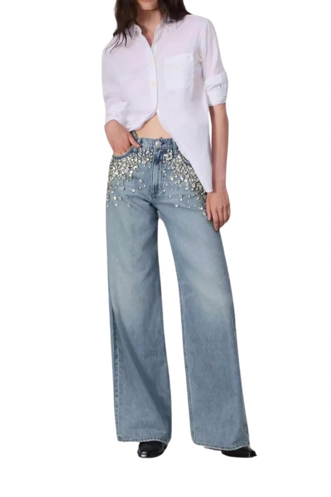 Rag & Bone - Featherweight Sofie Wide - leg Jean - blue - clothing - cotton - blend