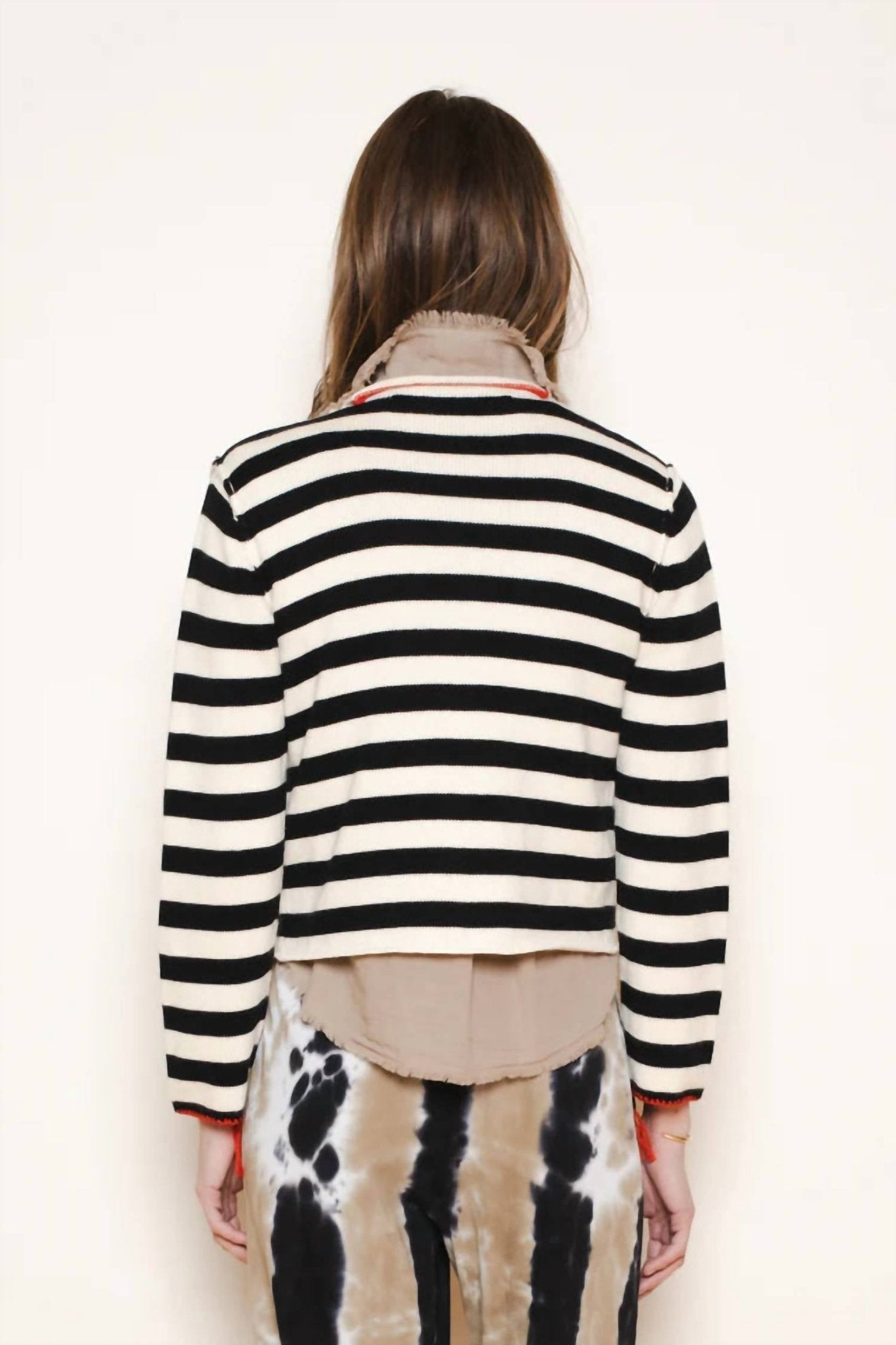 Raquel Allegra - Ferris Cardigan Stripe Cotton Cashmere Sweater - black - cardigans - clothing